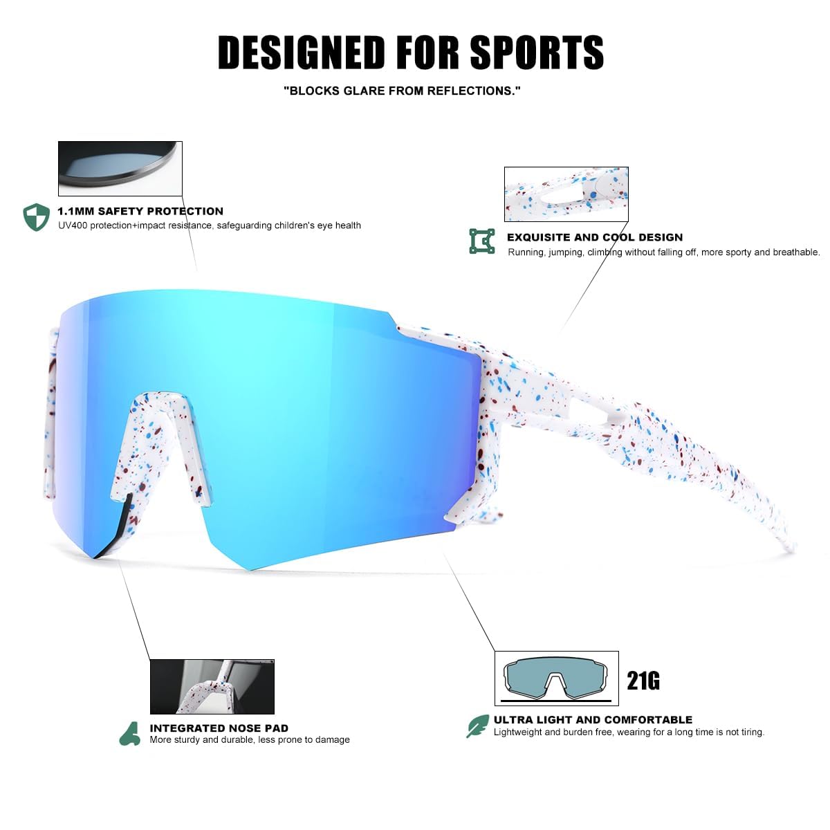 okulary przeciwsłoneczne dla dzieci, sportowe okulary przeciwsłoneczne młodzieżowe baseball dla chłopców dziewcząt ochrona UV
