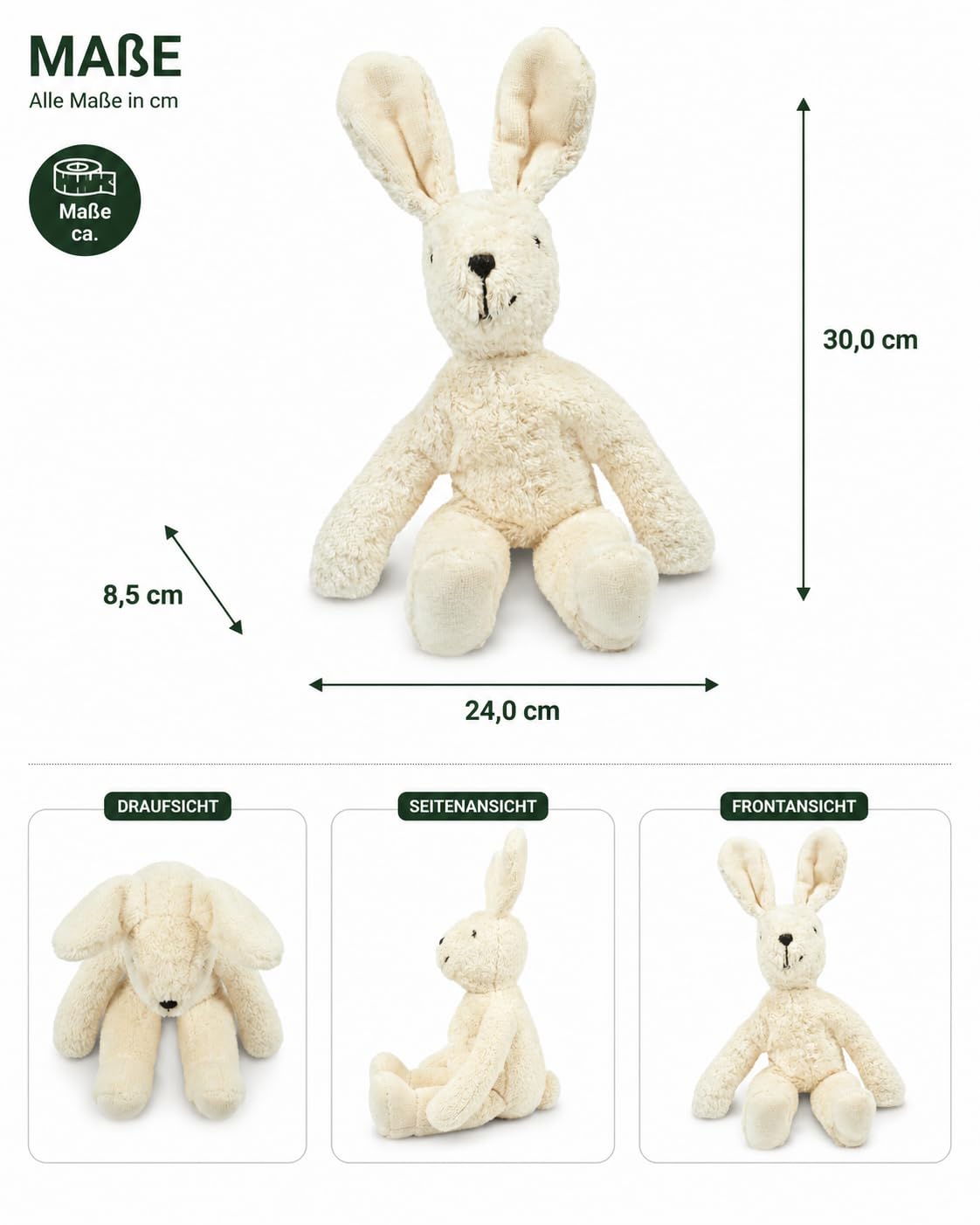 Senger ökologische Schlenker Tierpuppe Hase, klein | weiß, 30 cm groß mit Langhaar-Mohair