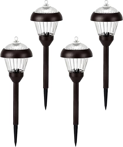 SOLPEX Paquete de 4 luces solares de camino de alto lúmenes, luces solares de metal, 2 luces LED brillantes, impermeables, IP65 de encendidoapagado