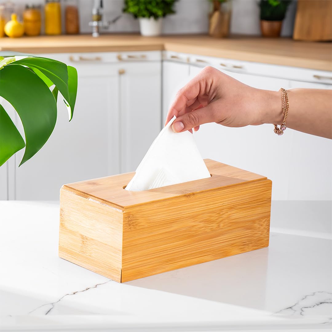 Porsima 0006 Bambu Peçetelik Ahşap Dekoratif Peçetelik Masaüstü Peçetelik Peçete Düzenleyici Peçete Kutusu