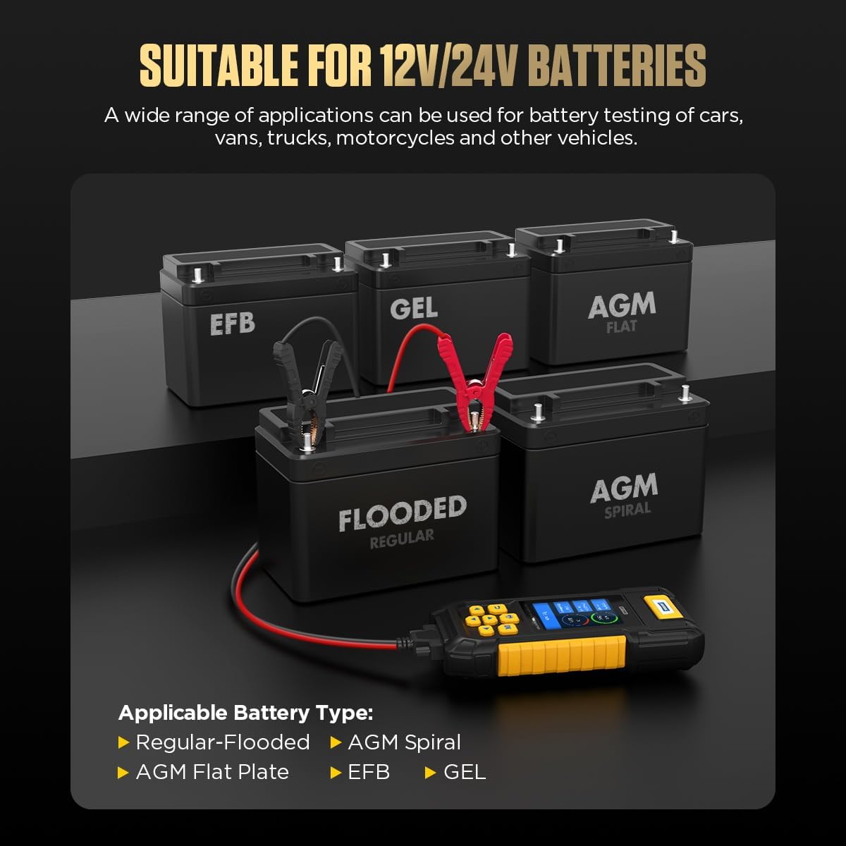 AUTOOL BT760 - Comprobador de carga de batería de 12 V/24 V para vehículos de motor con 30 – 2000 CCA, analizador de batería para arranque y sistema de carga con impresora para camiones pesados