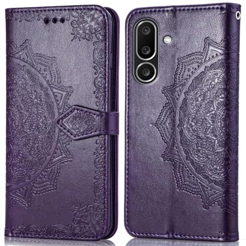 Image of ClickCase Queen Series for Samsung Galaxy M36 5G Leather Flower Embossing Wallet Flip case Magnetic Closure Flip Cover for Samsung Galaxy M36 5G (Violet)
