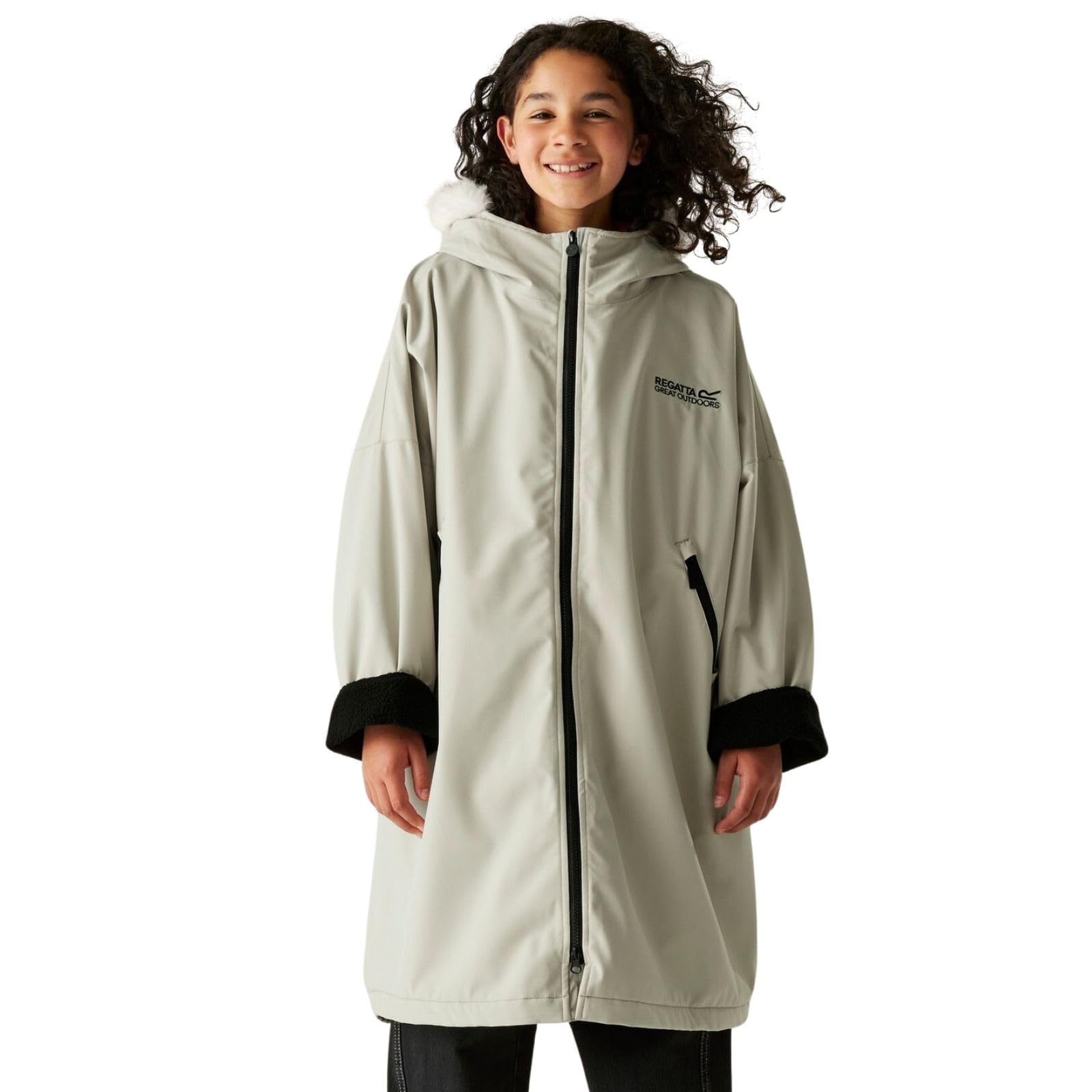 Regatta Kids Waterproof Changing Robe Pro Fur Hood Warm Fleeced Lined Oversized Coat