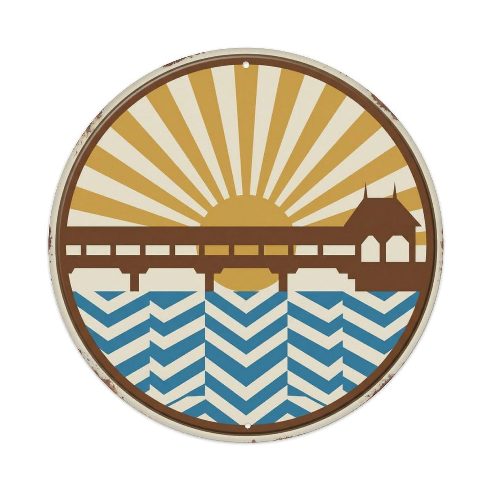 Lucerne Radiant Bridge Travel Metal Tin Sign Plaque Wall Decor for Cafe, Club Bar, Office, Home Garden Round Metal Poster 8x8Inch