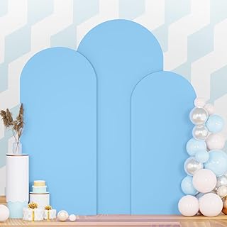 PATYDEST 7.2FT 6.6FT 6FT Set of 3 Spandex Fitted Wedding Arch Stand Covers Baby Blue Arch Backdrop Cover Chiara Backdrop Cover Round Top Arch Covers for Bridal Baby Shower Wedding Ceremony Decorations