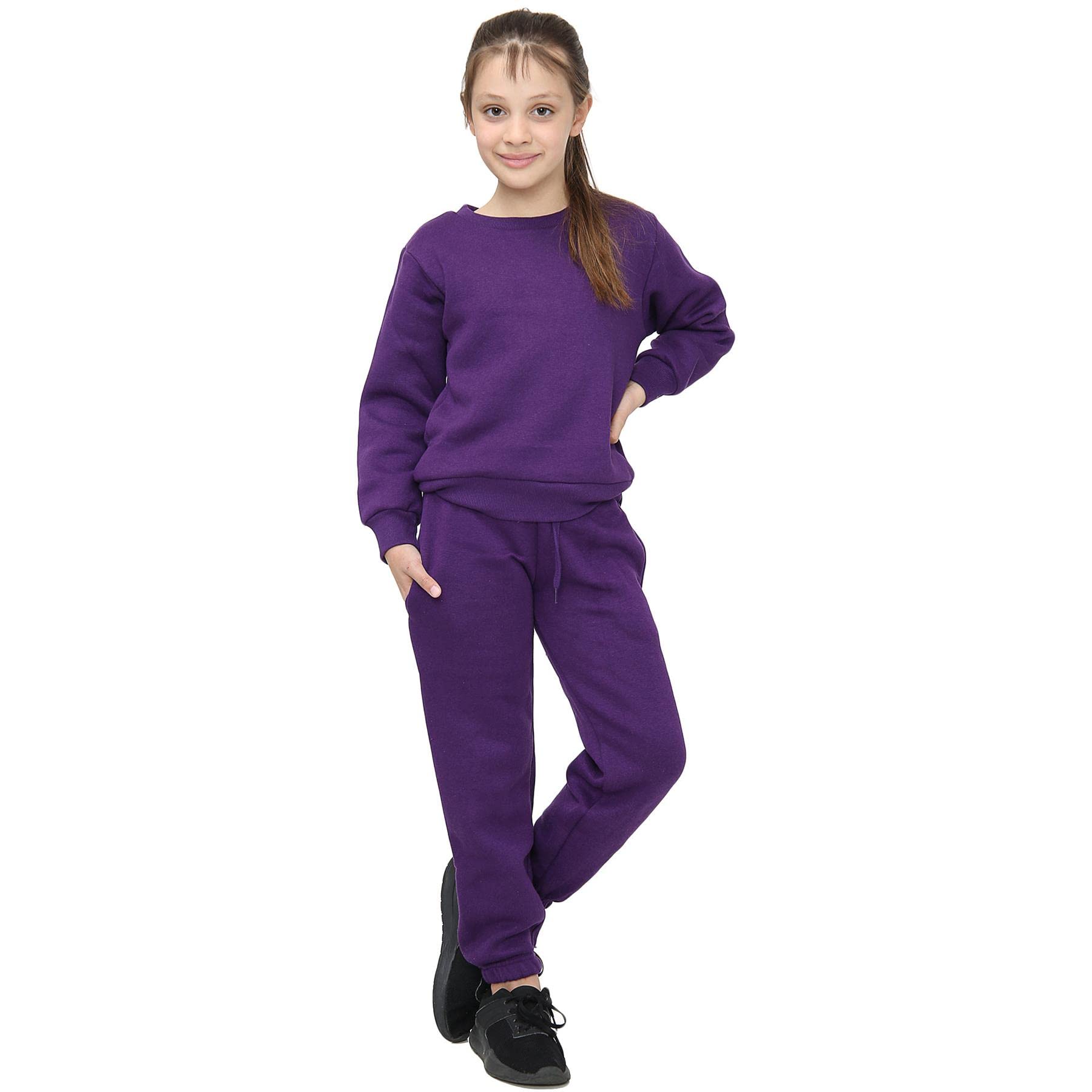 A2Z 4 Kids Chándal unisex de cuello redondo de forro polar para niñas y niños - T.S Plain Jumper 108 Purple 7-8