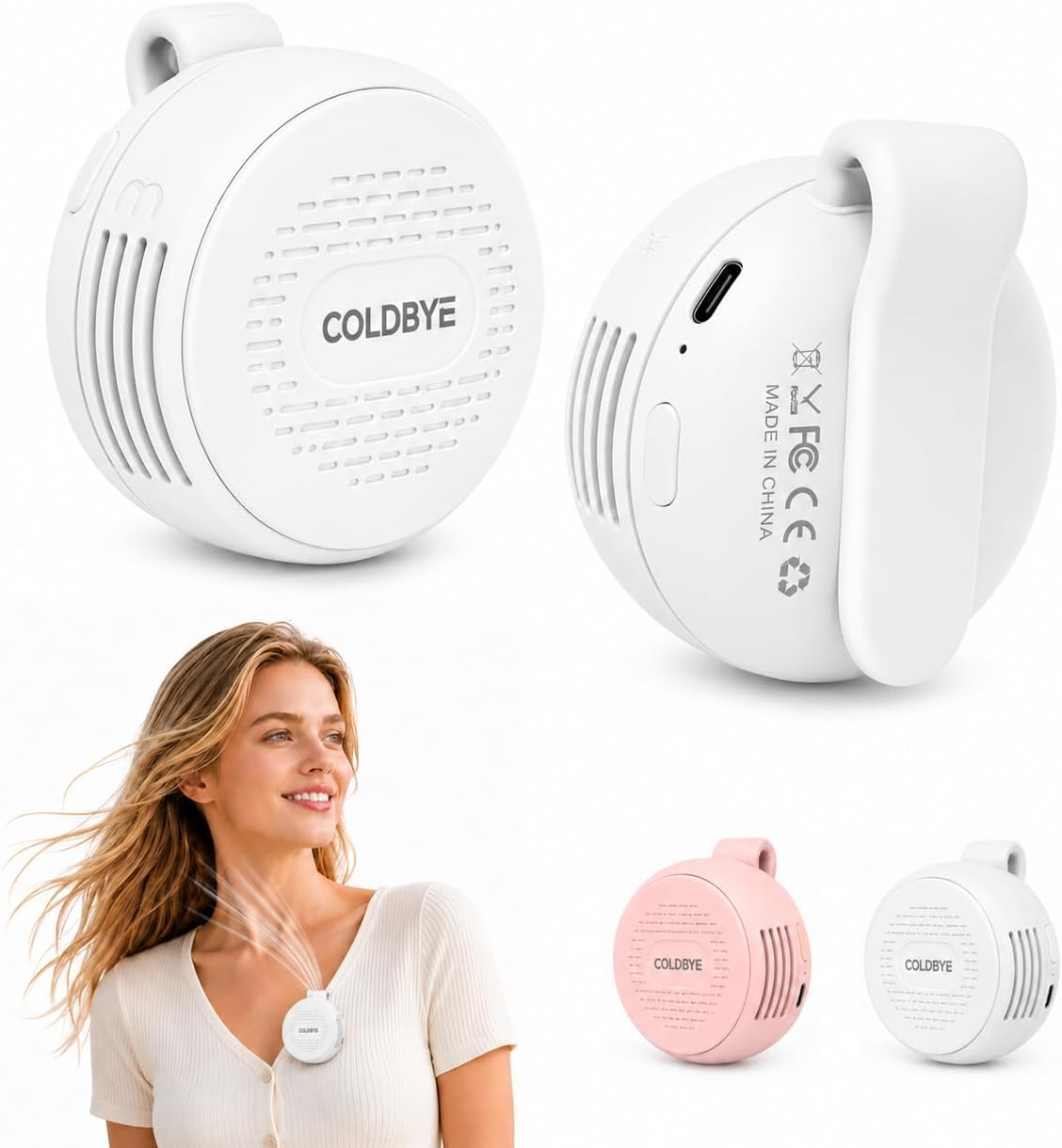 ColdBye Bladeless Shirt Clip Fan for Waist & Clothing, Wearable Personal Cooling Fan with 3 Speeds, USB-C Rechargeable Hands-Free Mini Portable Fan for Work, Travel, Camping & Outdoor Activities