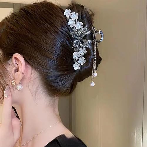 Miniatura 6 de 2 pinzas grandes de metal para el cabello, con diseño de mariposa y flores, borlas de flores, pinzas gruesas y largas para el cabello, pasadores,