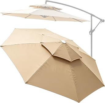 Table Patio Umbrella Replacement Canopy 8.8ft 9.8ft Round Double Top For 8 Ribs, Replacement Canopy For Outdoor Garden Umbrella, Easy To Replace With Tie Rope