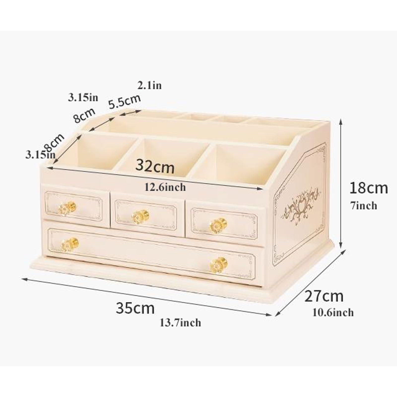 Beauty case in legno per trucchi, con 3 cassetti, organizer per cosmetici, porta pennelli da trucco per comò e bagno