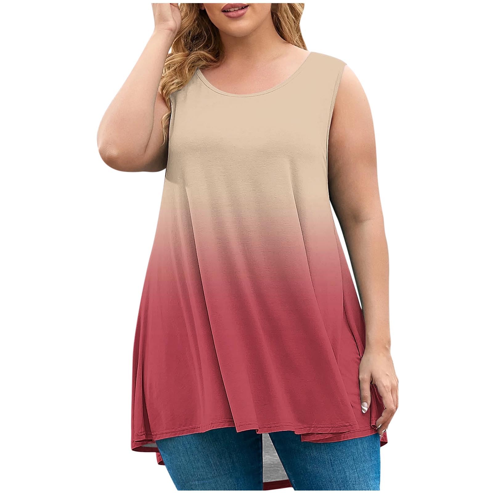 Long Flowy Sleeveless Tunic Top for Women Summer Tank Tops Casual Tunics Loose Fit Blouses Ladies Plus Size