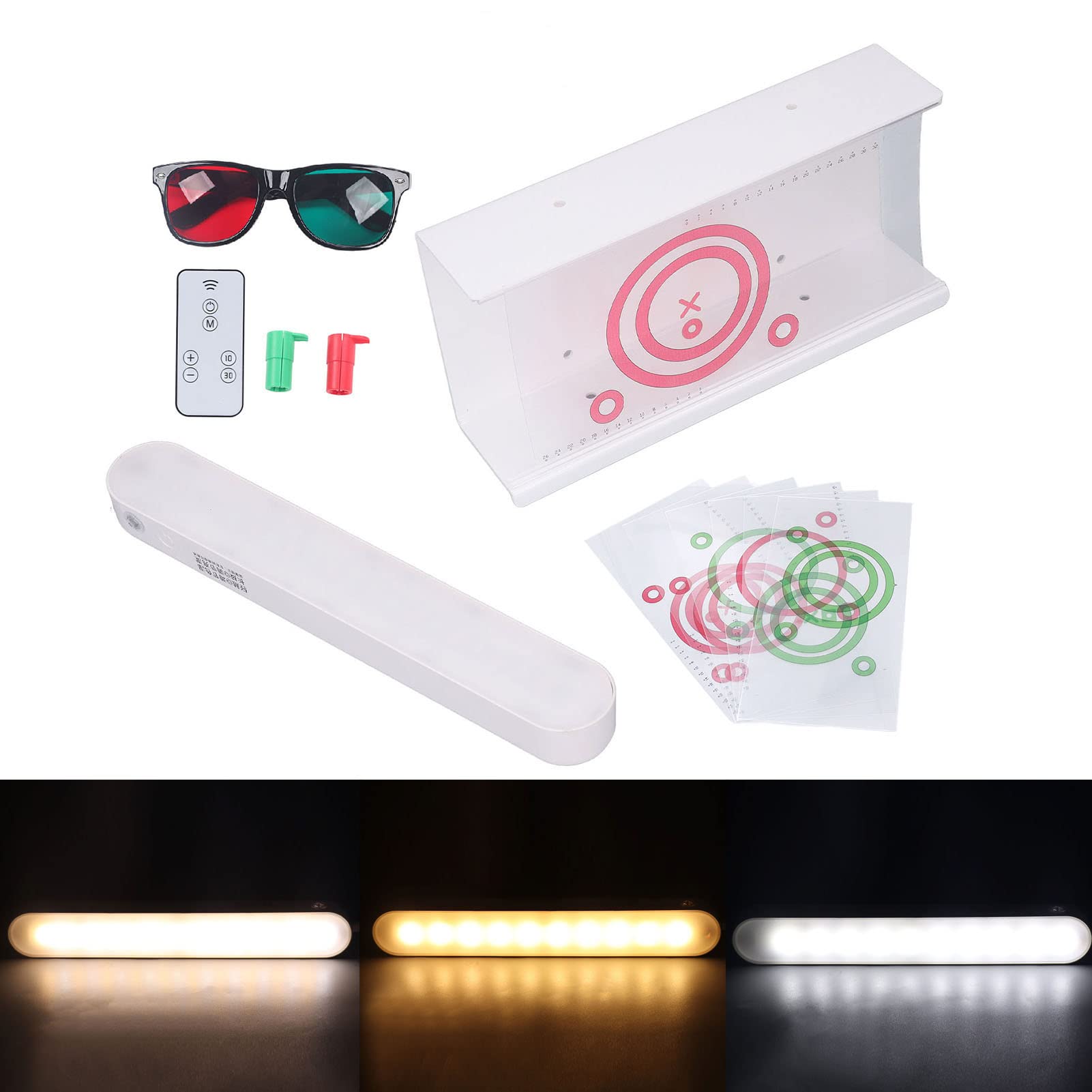 Vectogramas de prueba estéreo rojo y verde con imagen de luz LED, tabla de prueba de baja visión con gafas