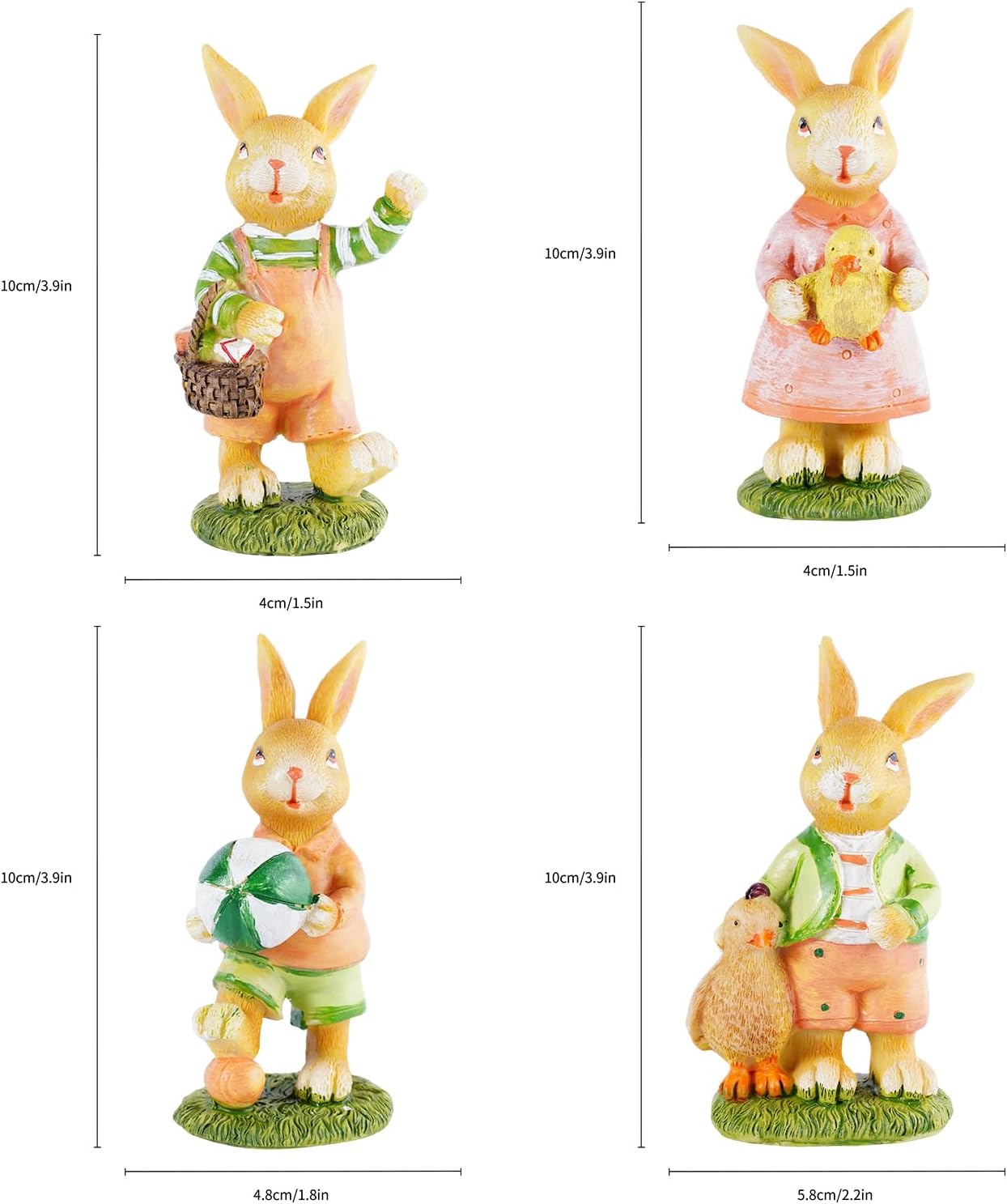 Easter Decorations for Home Set of 4 Resin Bunny Figurines Farmhouse Spring Easter Bunny Decor for Table Centerpieces Indoor Outdoor Rabbit Decor and Desk Bunny Decorations