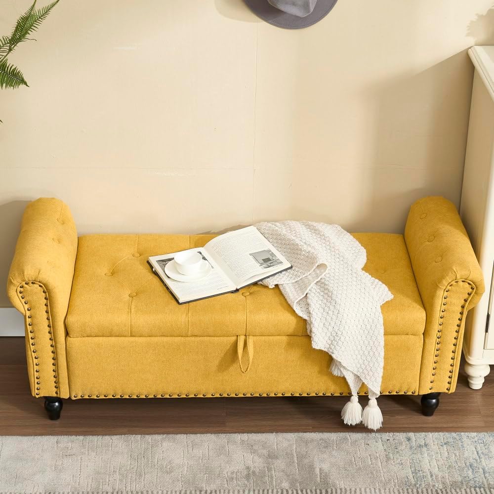 Coolmore Storage Ottoman 55.12 Inches Upholstered Fabric Storage Ottoman Bench,for Living Room,Bedroom End of Bed Bench Withstands 275lbs