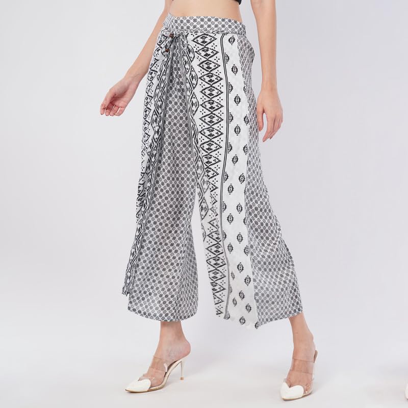 Rabhika Women’s White Patterned Pure Cotton Maxi Skirt, Comfortable Casual Long Skirt for Ethnic & Everyday Wear| 2XL 3