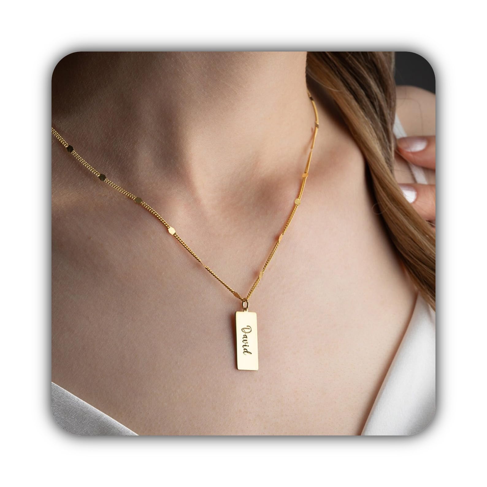 Personalizado barra collar, nombre plata grabado delicado fecha coordenada fecha de nacimiento oro