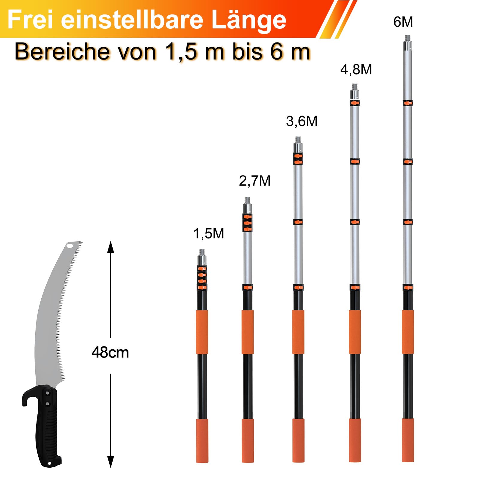 LAANPOLE 6m Astsäge Teleskop für Baumbeschneidung, Säge mit 1,5-6m Teleskopstange Manuelle hochentaster, Baumsäge Teleskop für Gärten, Forstwirtschaft, Landwirtschaft