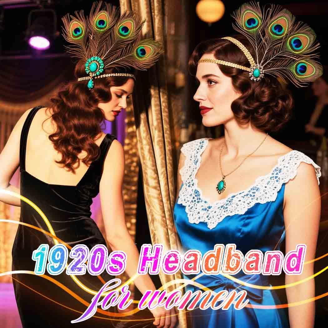 GORTIN 1920s Flapper Headpiece Light up Roaring 20s Feather Headband Art Deco Peacock Feather Hair Accessories for Women - Image 4