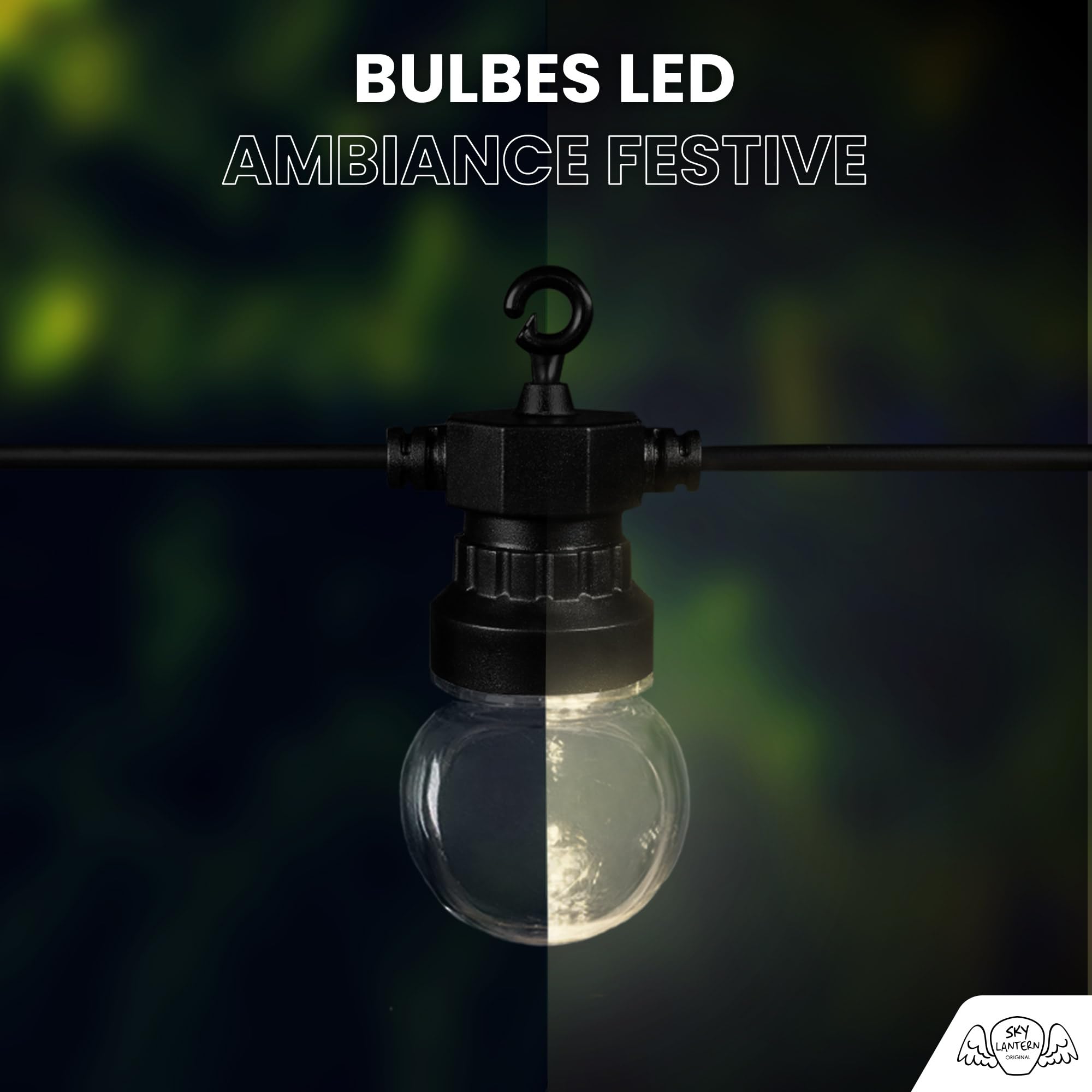 SKYLANTERN® Guirnalda Luces Exterior 30M – 30 Bombillas LED Blanco Cálido 2700K – IP44 Impermeable – Guirnalda Luminosa para Jardín Terraza Bodas Decoración