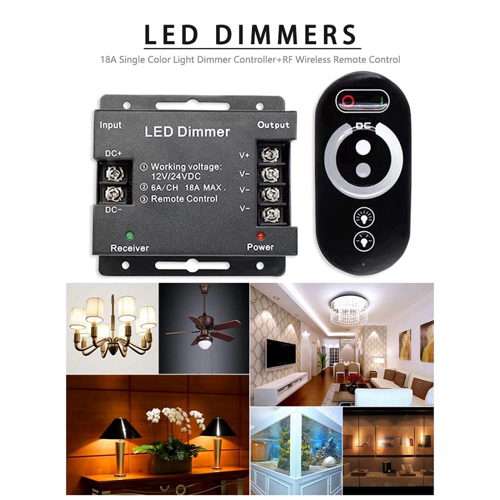 18A LED Monochrome ContrôLeur Gradateur 12V 24V avec TéLéCommande Tactile pour Barre Lumineuse Couleur