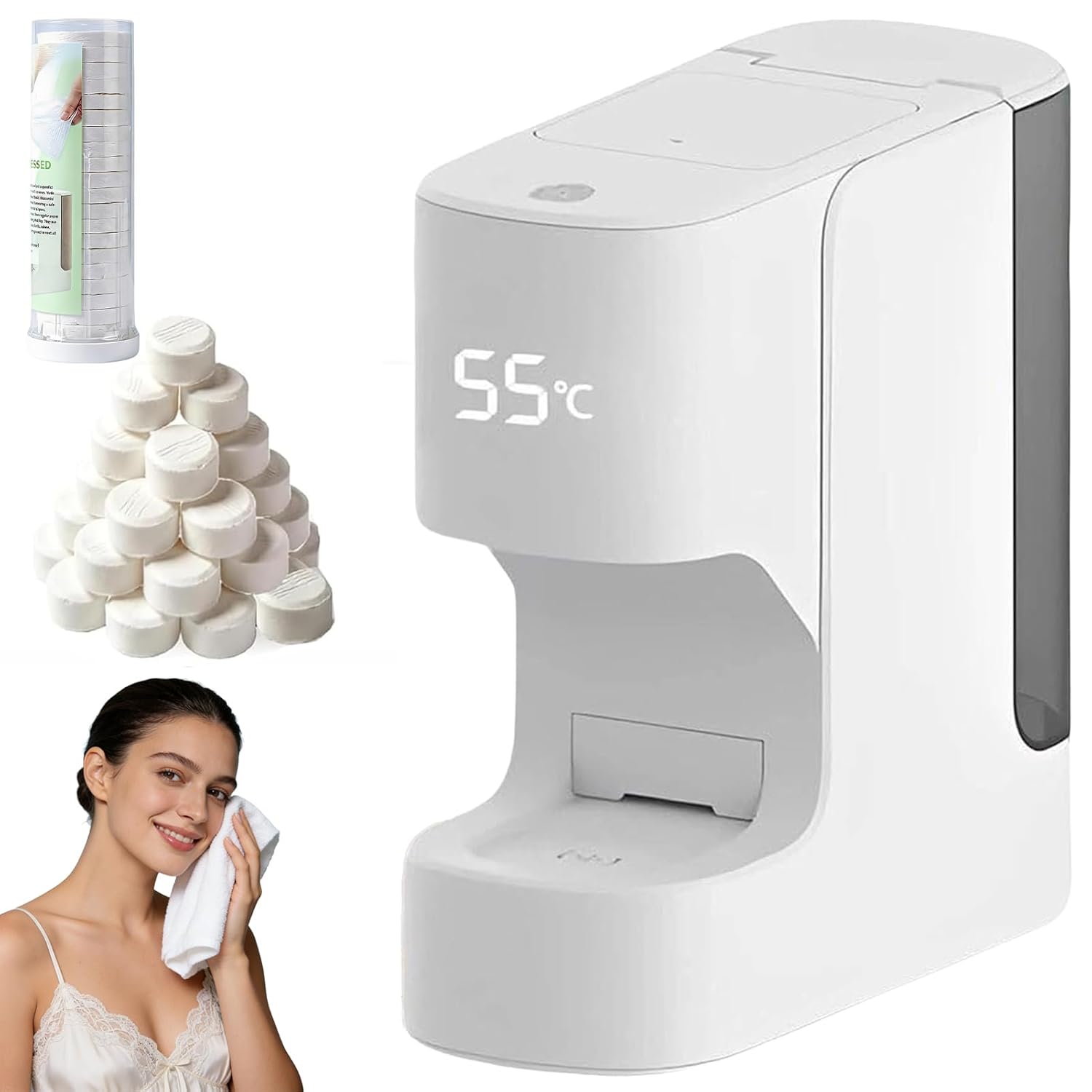 Automatic Hot Face Towel Warmer Machine with 5-Second Heating, 55°C Constant Temperature & Smart Voice Control - Portable Disposable Towel Dispenser for Spa, Home Salon (1Set With 20Pcs Towels)