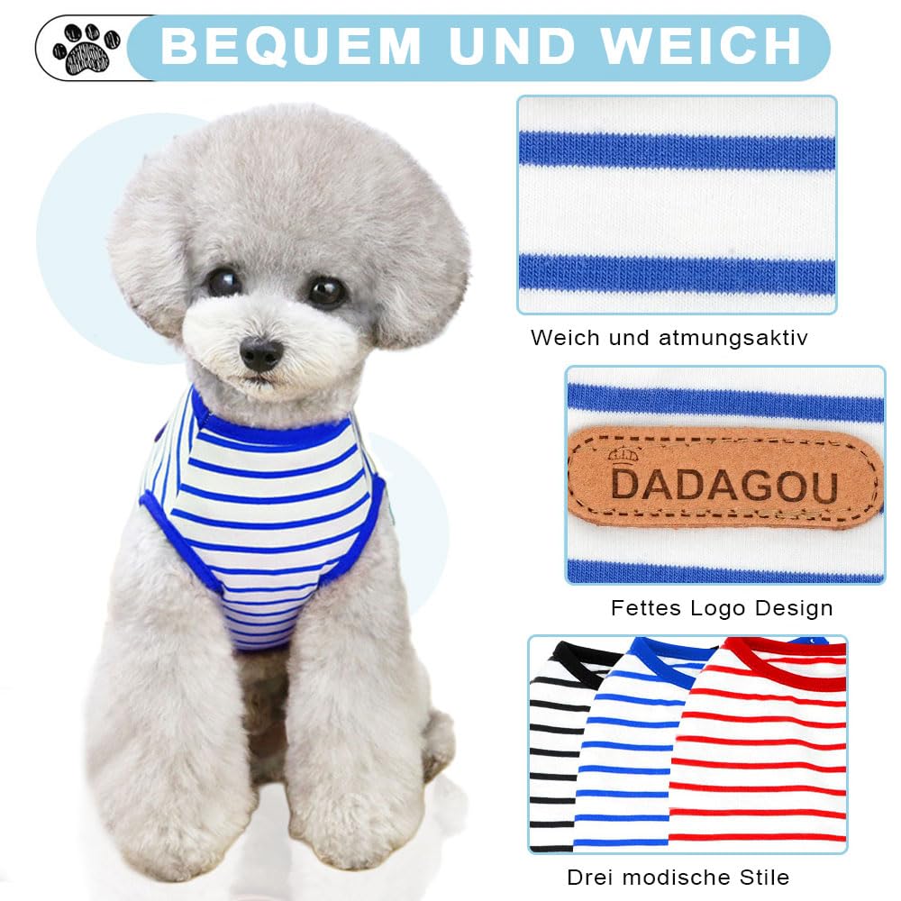 Voarge T-Shirt with Dog Stripes, Summer Dog Shirts, Soft Cotton Puppy Clothing, Pet Tank Top, Chihuahua Basic Tee Shirt - Image 3