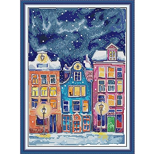 Image of Howie's Needlepoint 14CT Pre-Printed Cross Stitch Kits,Embroidery Patterns Starter Kits,Needlepoint Kits (Colorful House,12.5 * 17 Inch)