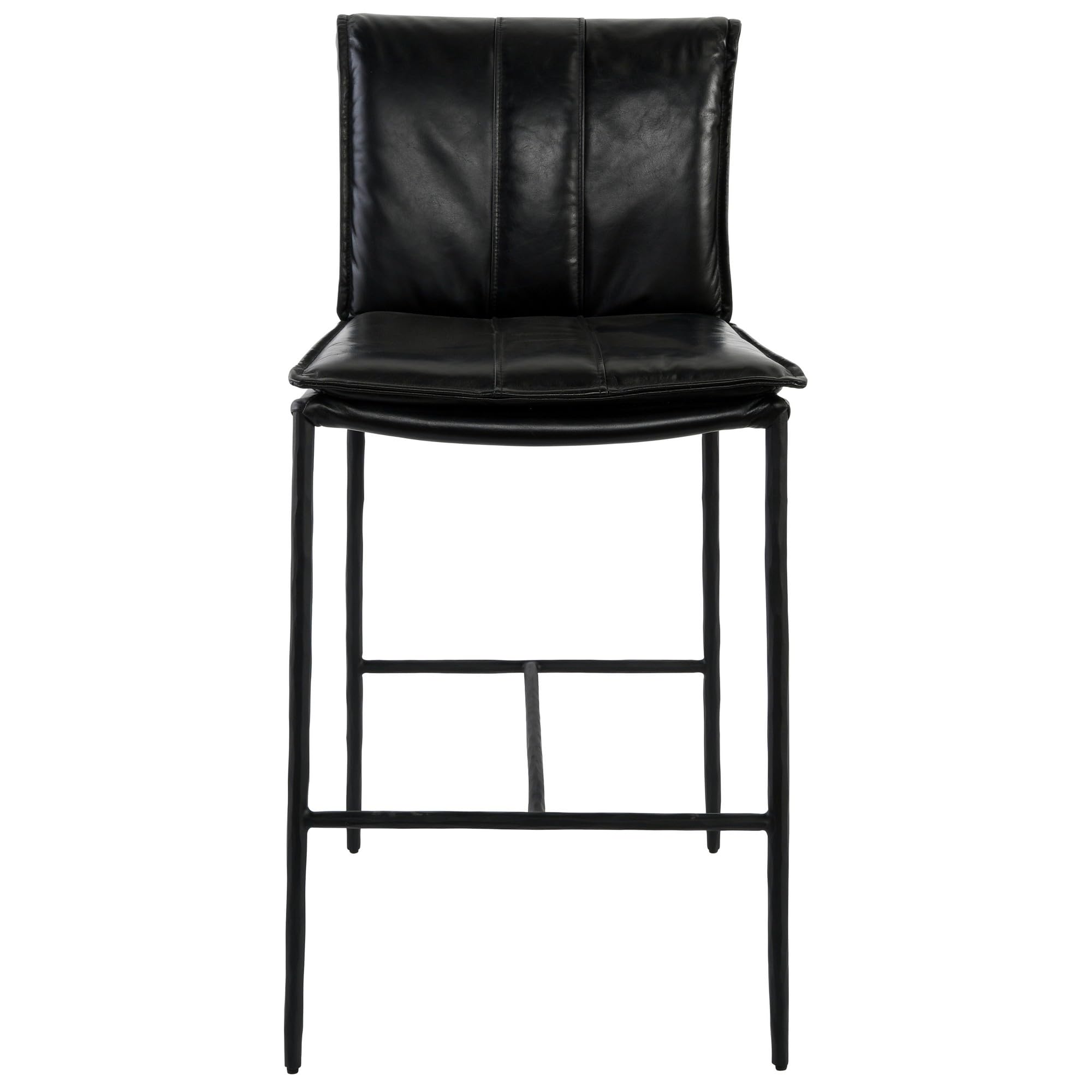 Benjara Iva 27 Inch Counter Stool Chair, Rolled Back, Iron, Black Top Grain Leather