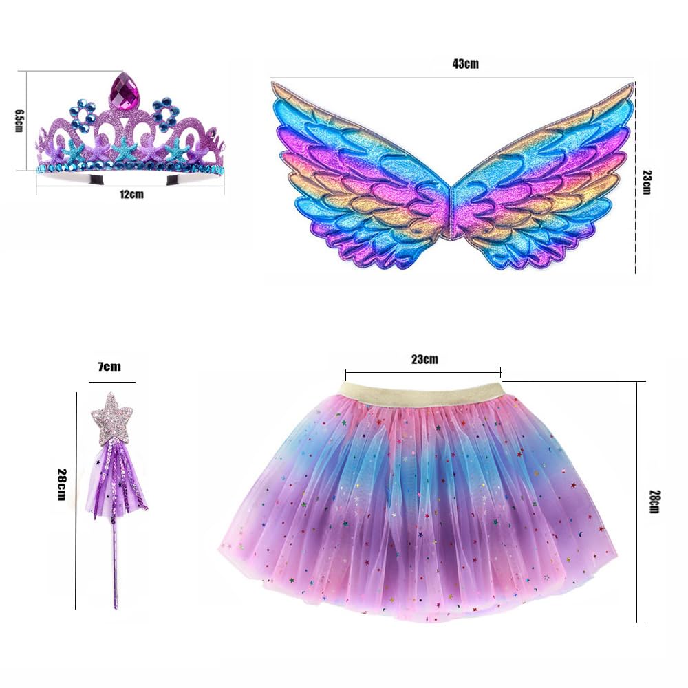 ZJstyle Girls Princess Costume Kids Fancy Dress Girls Fairy Costume Set Princess Tutu Skirt Fairy Dress Up Fantasy Costumes Play with Wings, Wand, Headband & Tutu Fairy Set for 3-8 Years (Purple) - Image 2