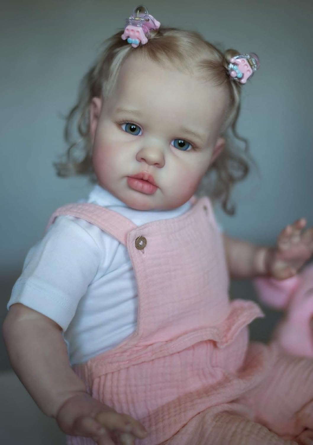 Zero Pam Chubby Reborn Baby Dolls Girl with Blonde Hair, 24 Inch Realistic Awake Newborn Baby Doll, Lifelike Handmade Cloth Body Soft Toddler Reborn Doll for Kids Age 3+