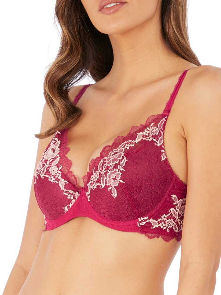 Wacoal Women's Cerise Lace Perfection Plunge Bra Pink 34Dd