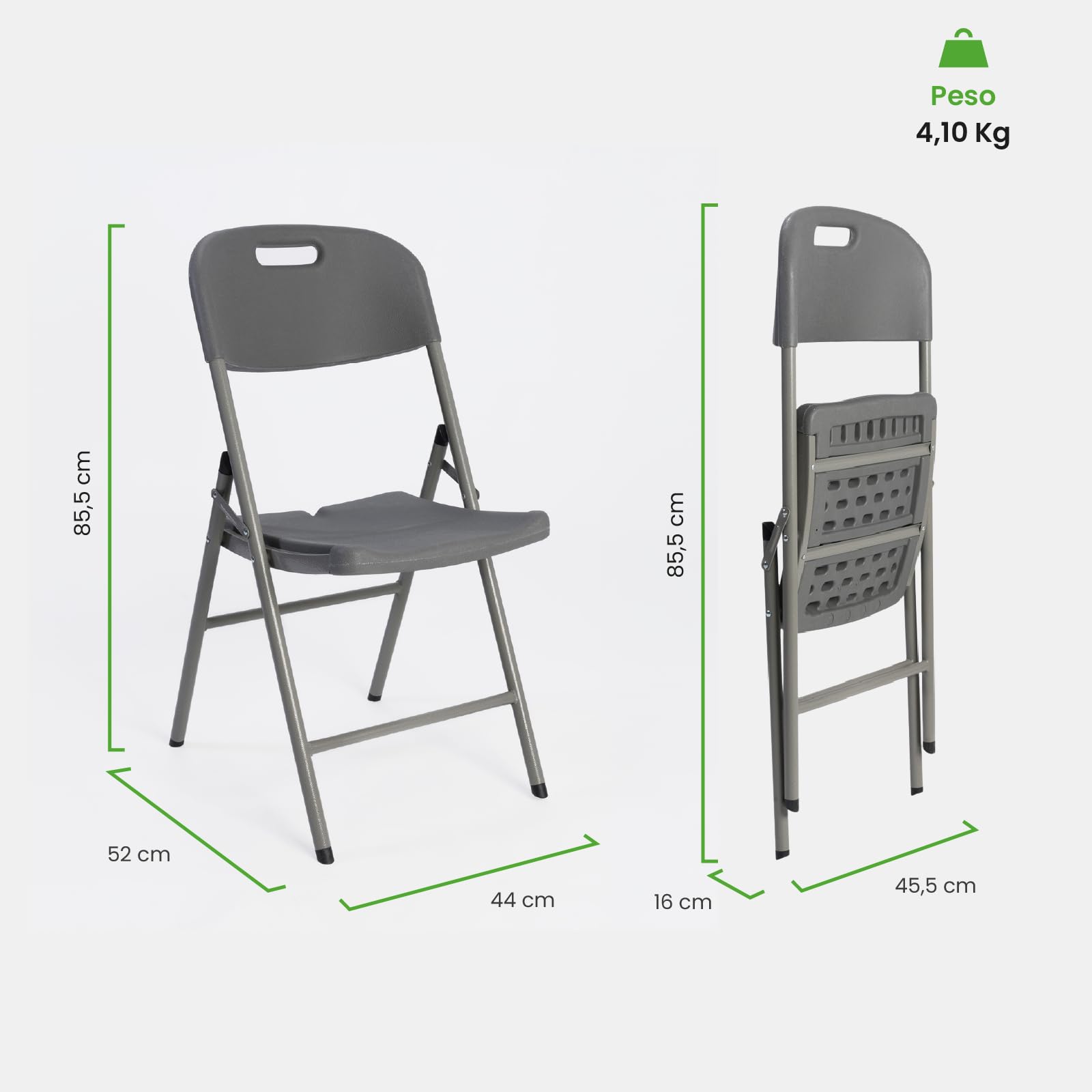 Sillas Plegables Pack 2 - Silla de Comedor, Silla Plegable de Metal y PVC, Estructura Metálica Resistente y Ergonómica - Ideal para Restaurante, Cocina, Salón, Eventos y Bodas