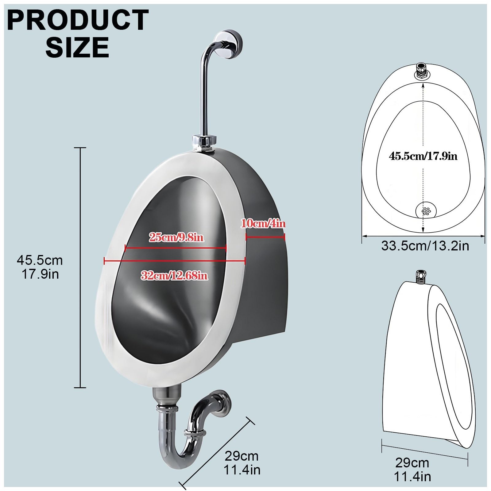 Urinario de acero inoxidable con sensor automático montado en la pared, sistema de descarga sin olor para bares, baños y hoteles