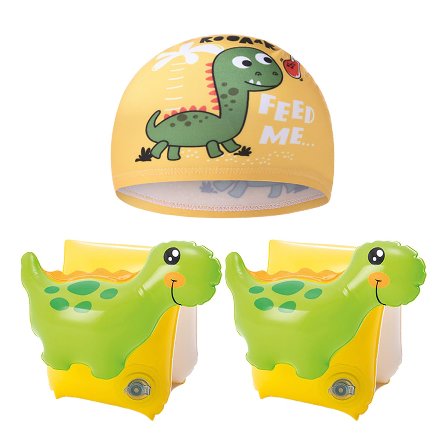 Gdfhbd Green 1 Pair Of Dinosaur Arm Sleeves And 1 Hat, Children's Swimming Sleeves, Waterproof Stamped Swimming Cap, Swimming Equipment.