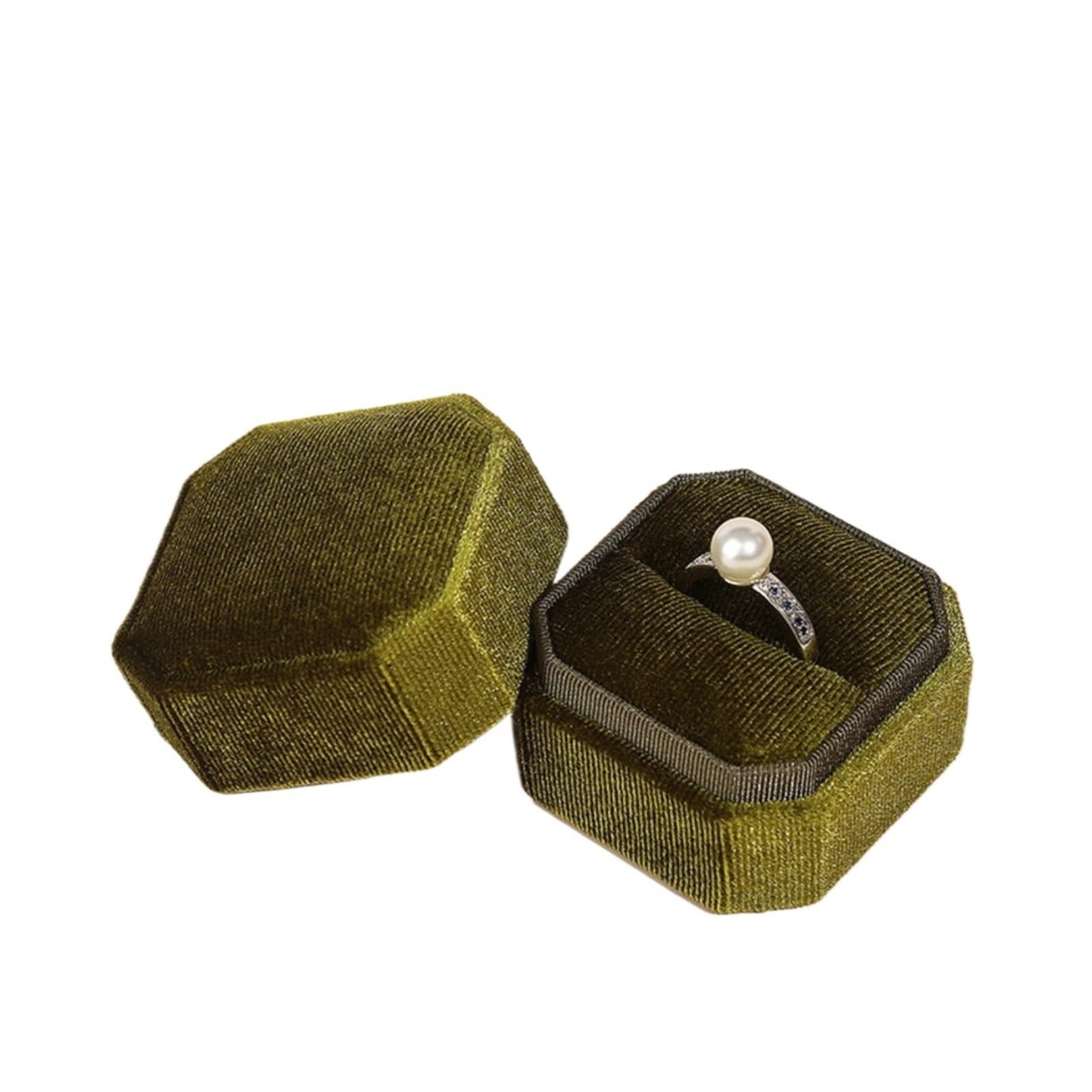 LCKKJHG Wedding Ring Box Vintage Octagon Square Single&Double Ring Box With Detachable Lid Earrings Proposal Wedding Pendant Storage(Green,Double ring box)