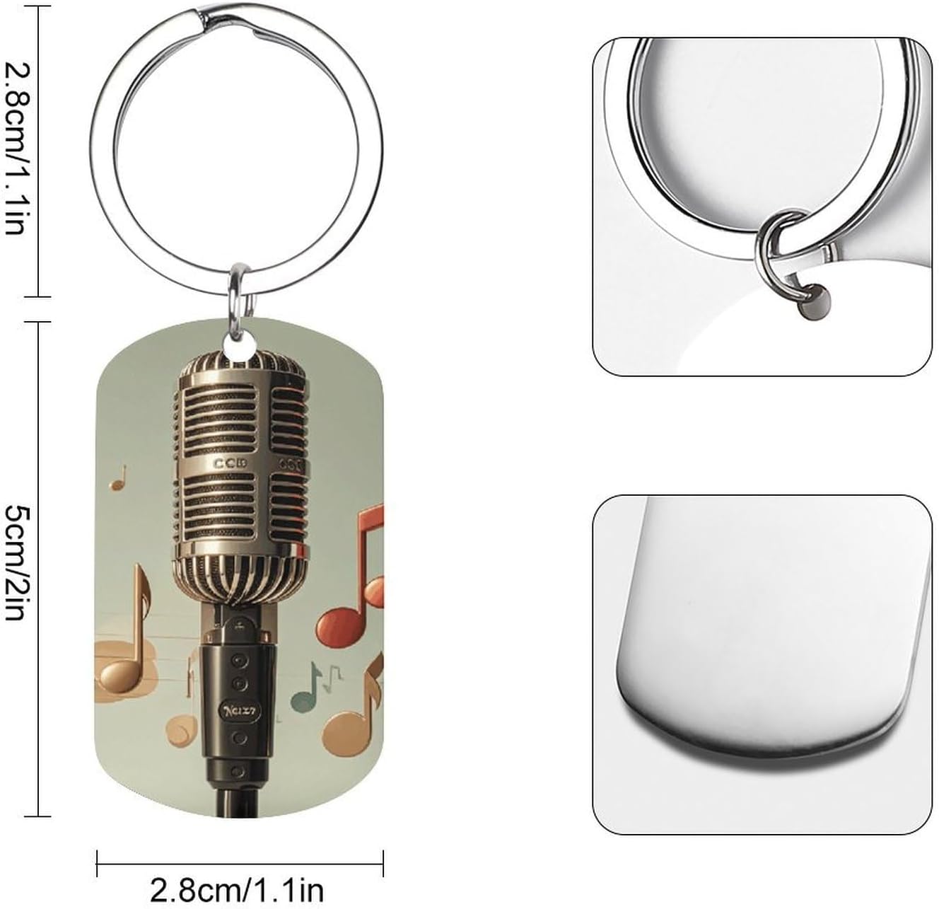 Stainless Steel Microphone with Music Note Keychains Double Side Personalized Keychain with Picture Clip Key Chain Hook Holder Organizer Keychain Gifts image 2