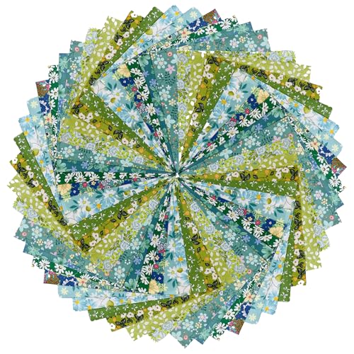 50pcs 8 x 8 inches Multicolor Cotton Fabric Bundle Squares for Quilting Sewing, Precut Squares for Craft, Green Fabric Squares