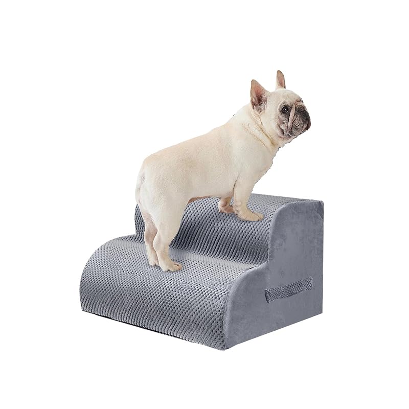 Escada para Cães de 2 Degraus PAWSCRAT com Capa Lavável, LightGrey, 30 cm
