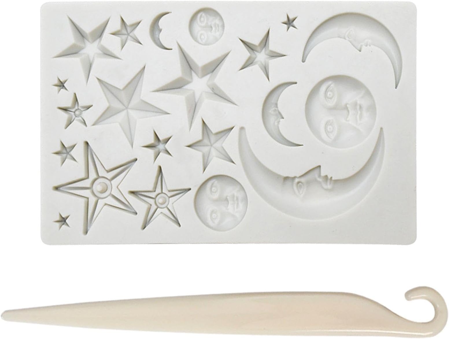 1 Star and Moon Mold, 1 Cake Release Knife, Silicone Fondant Mould, Cream Plastic Spatula, Creative Baking Tools