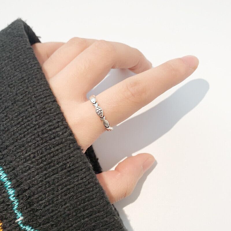 Damen Ring Fische Sterling Silber 925 Geschwärzt 47-52 verstellbar