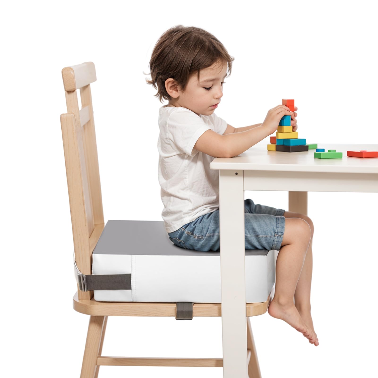 Kinder Sitzkissen Sitzerhöhung Stuhl, Kleinkind Sitzerhöhung für Esszimmerstuhl, Stuhlerhöhung Kinder Boostersitz mit 2 Sicherheitsschnalle Gurte, Tragbares Boostersitze Sitzkissen für Zuhause