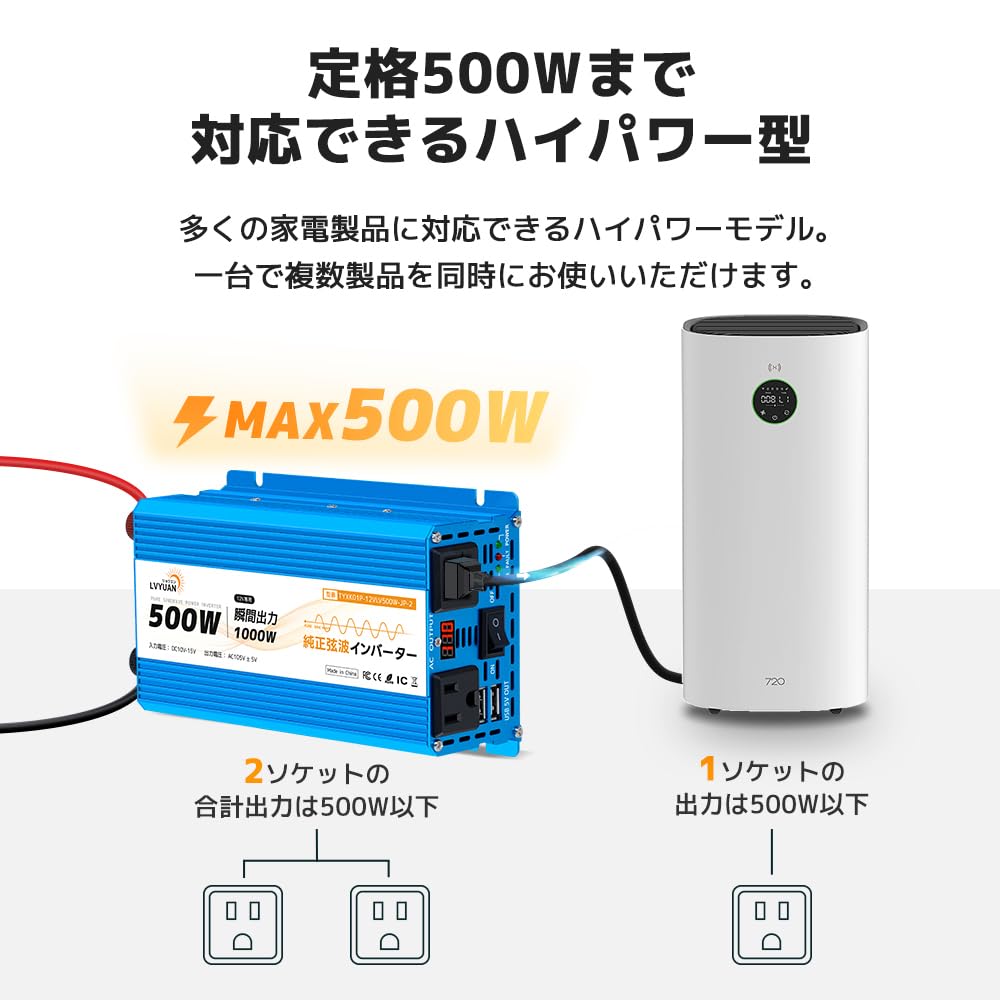 Amazon | LVYUAN（リョクエン） 正弦波インバーター 12V/500W(瞬間