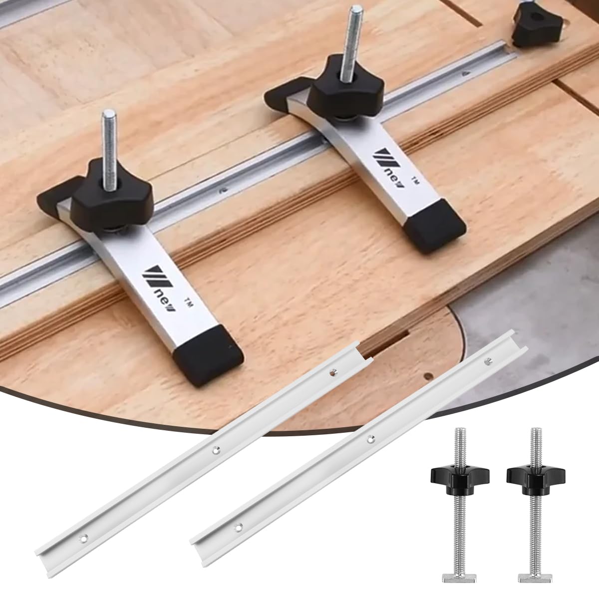 2Pcs Rails Aluminium T Track, 400mm Mitre Track Fente, avec 8 Vis Autotaraudeuses, 2 Écrou 2Pcs Rails Aluminium T Track, 400mm Mitre Track Fente, avec 8 Vis Autotaraudeuses, 2 Écrou
