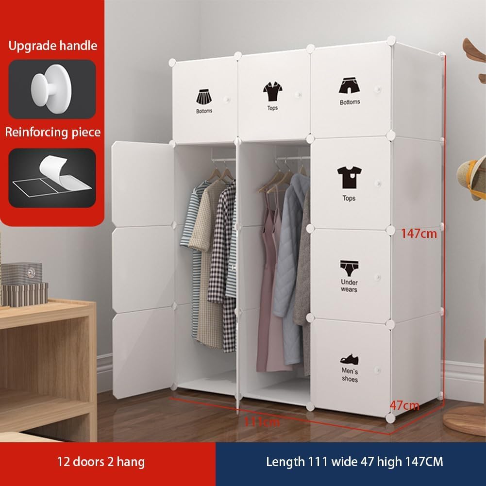 Garvee DIY Regalsystem 12-teilig, Kunststoff Kleiderschrank mit Türen