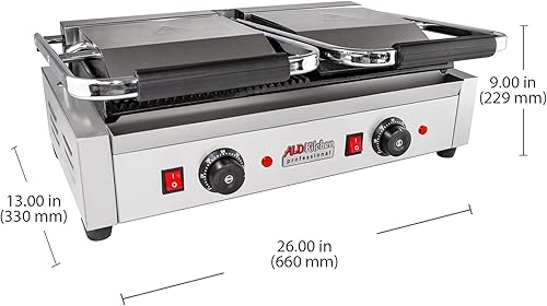 Miniatura 6 de ALDKitchen Prensa Panini doble  Sandwichera semicanal y semicapa  Placas de hierro fundido  Revestimiento antiadherente  110 V (acanalado 9 x 9