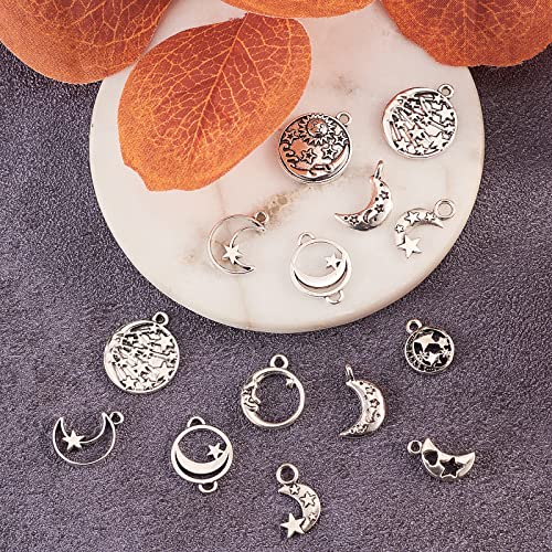 Kitbeads 100Pcs Anique Silver Moon Charms Mixed Styles Tibetan Sun Moon Star Charms For Jewelry Making Bulk #TOP3