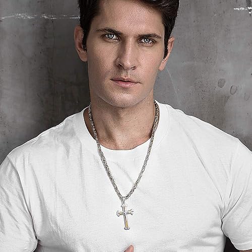 Miniatura 5 de Trendsmax - Collar con colgante de cruz para hombre acero inoxidable cadena bizantina de 22 24 26 28 30 pulgadas