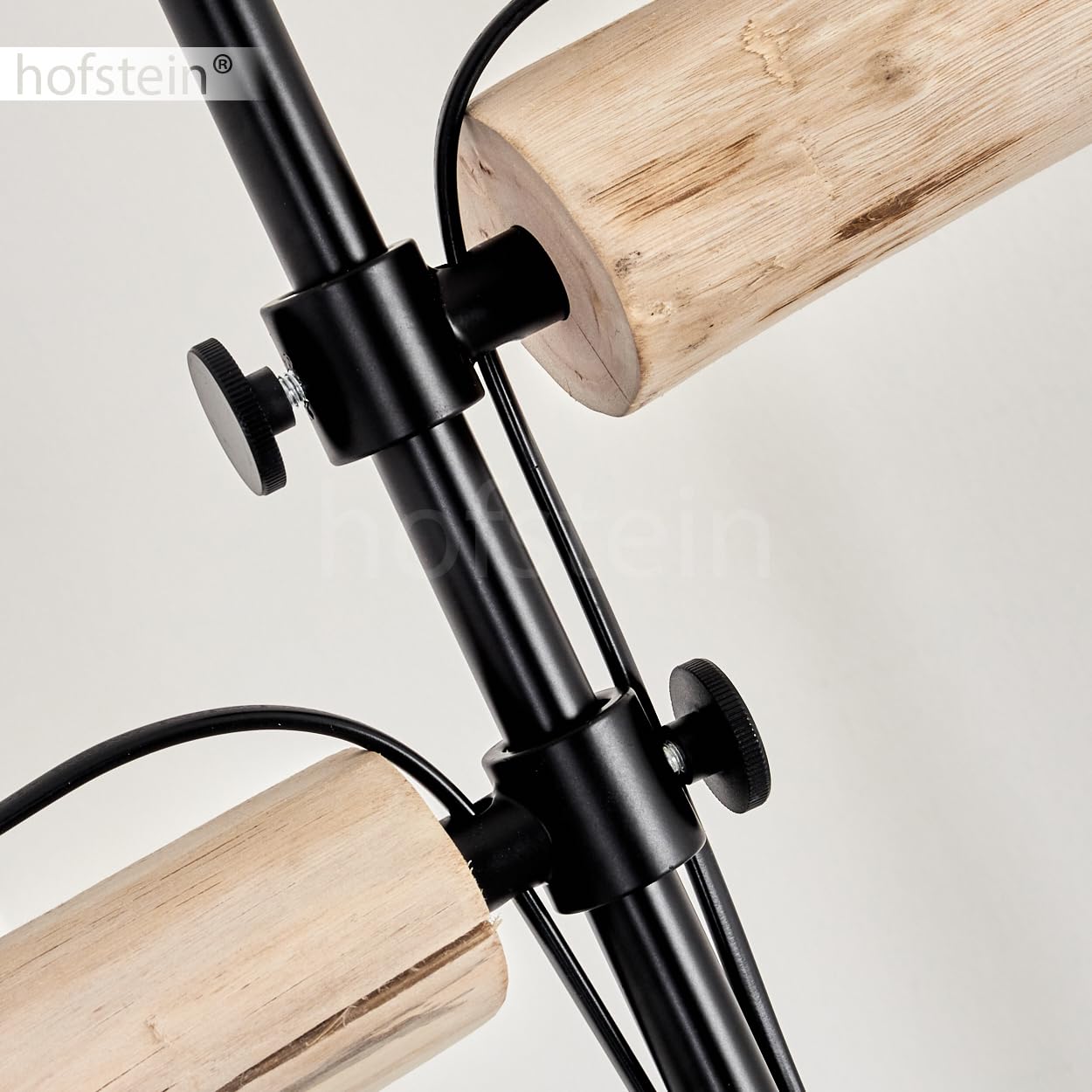 hofstein Lámpara de pie Gondo vintage de metal/madera en negro/negro, 2 luces, 2 x casquillo E27, lámpara de pie en diseño retro/vintage en óptica de celosía con interruptor on/off, sin bombilla(s)