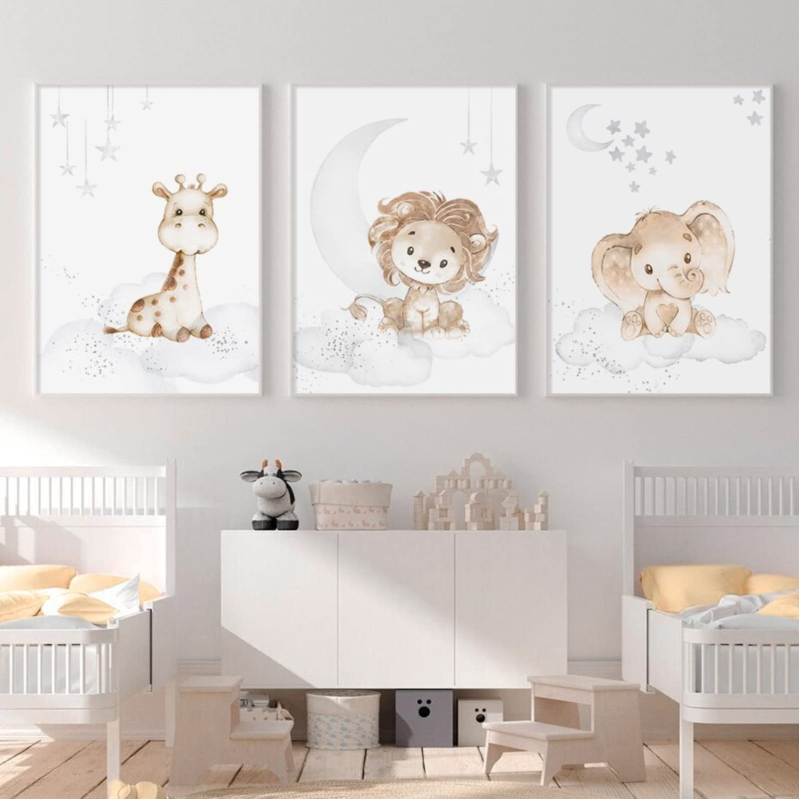 EXQUELEG Juego de 3 pósteres infantiles, diseño de conejo y jirafa, imágenes decorativas sin marco, motivos de animales