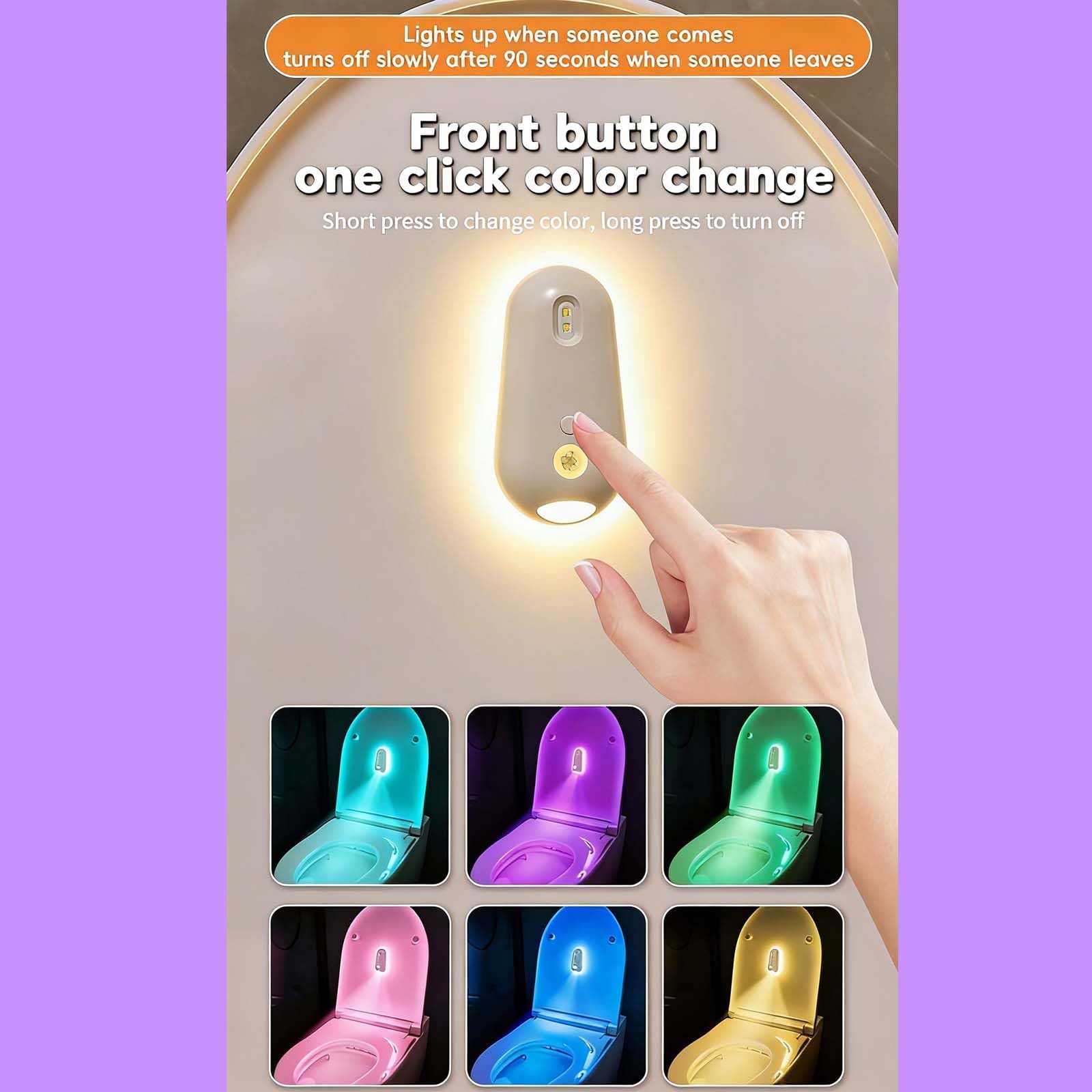 Purivio Luz desinfectante de inodoro UV autolimpiante, inodoro UV con luz nocturna, soporte de limpieza manos libres, activado por movimiento, recargable, montado con adhesivo para baños